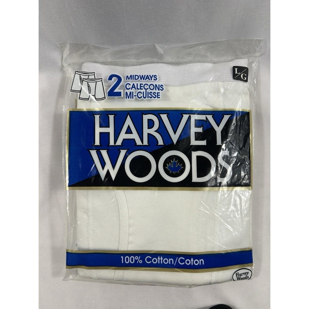 Vintage Harvey Woods 2 Pack LRG Boxer Briefs White Cotton Made In Canada NOS